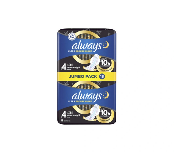 Always - Ultra Secure night תחבושות אולטרה עם כנפיים לילה בטוח אריזת ג'מבו