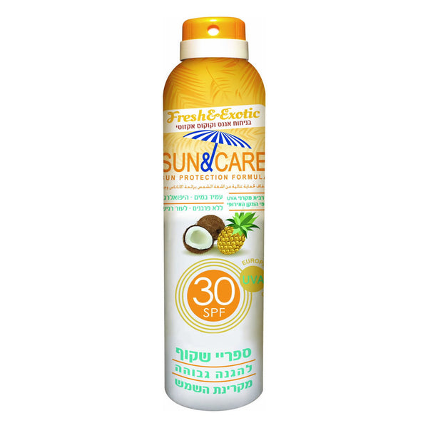 קרם הגנה ושיזוף Sun&Care ספריי שקוף SPF30 UVA B בניחוח אננס וקוקוס 200 מ"ל 7290115041469