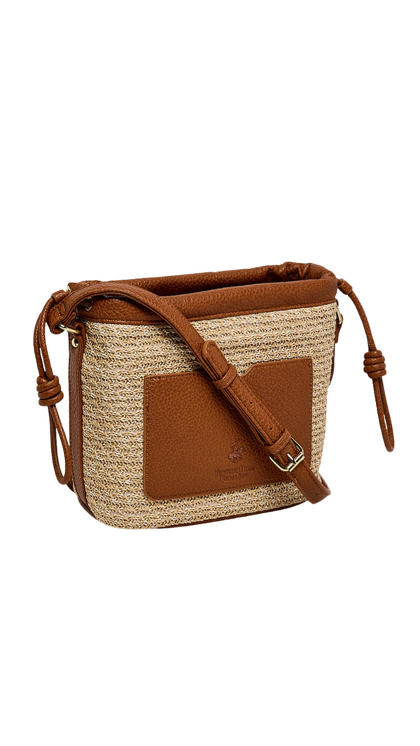 Contrast Trim Straw Drawstring Bag